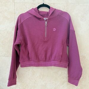 EUC Limited Too Pink Cropped Hoodie Thermal Waffle Zip Girls 12 14 Y2K